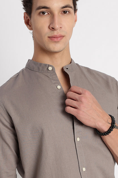 Cotton Linen Slim Fit Shirt Grey