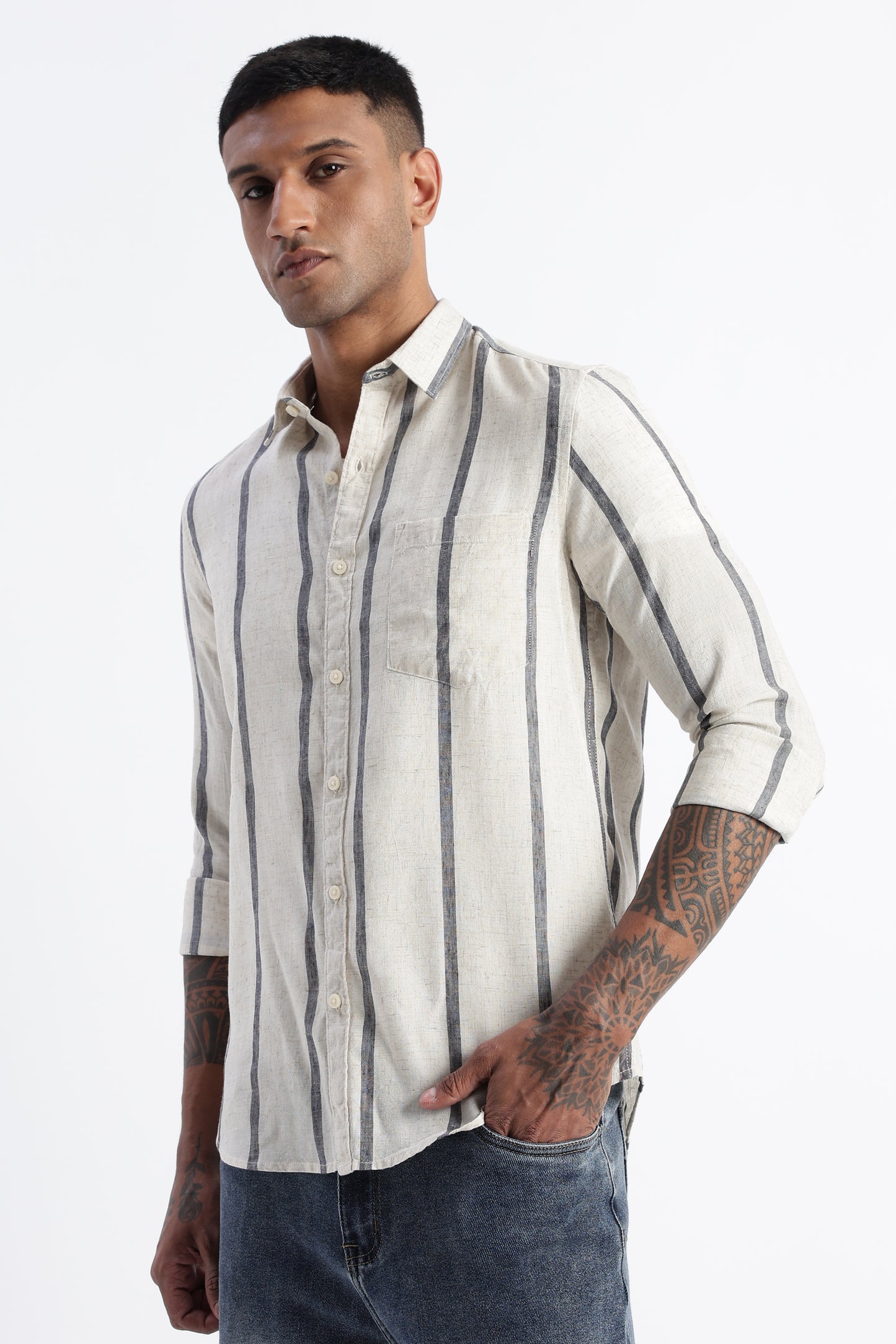 Classic Stripe Shirt Off White Black