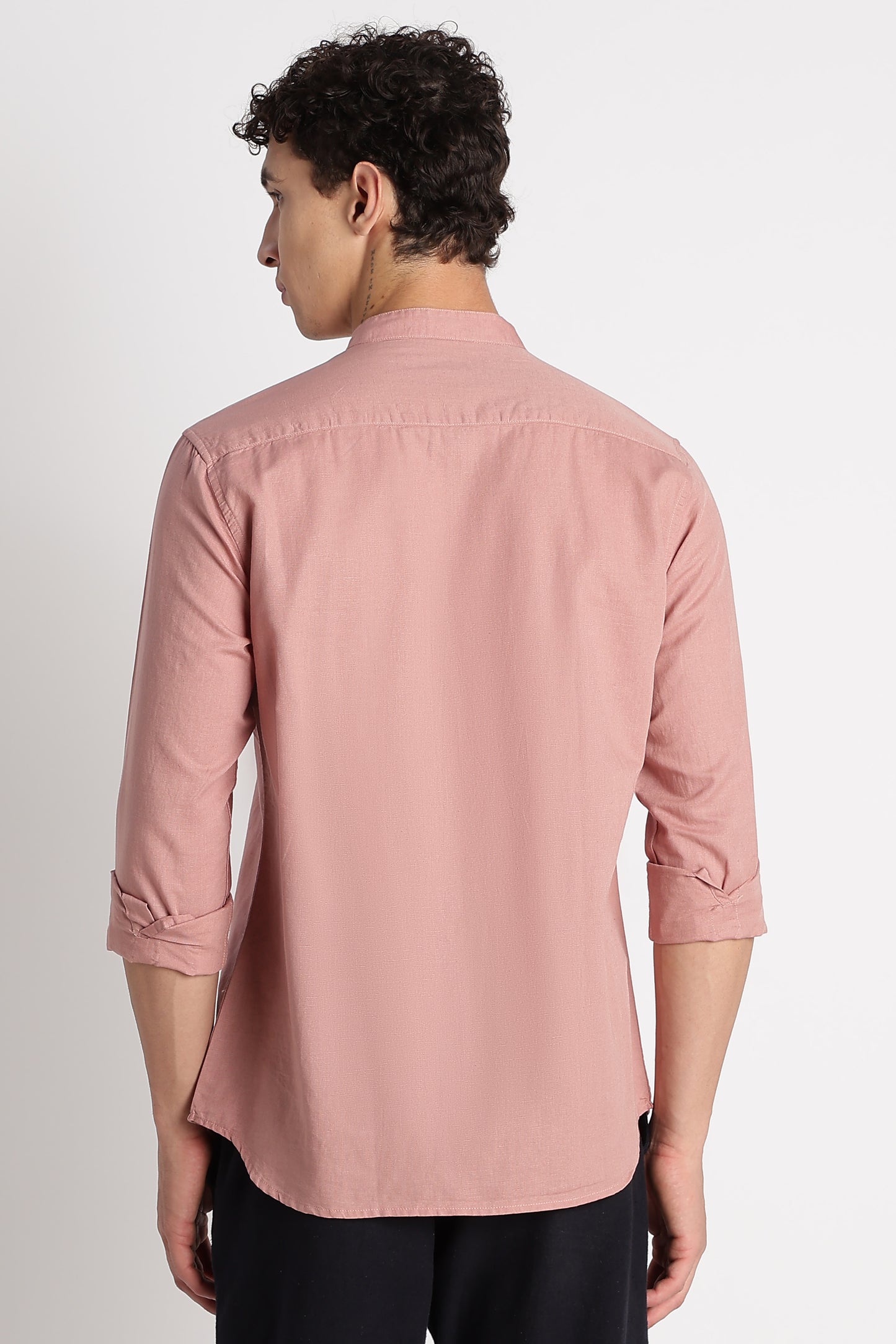 Cotton Linen Slim Fit Shirt Dusty Pink