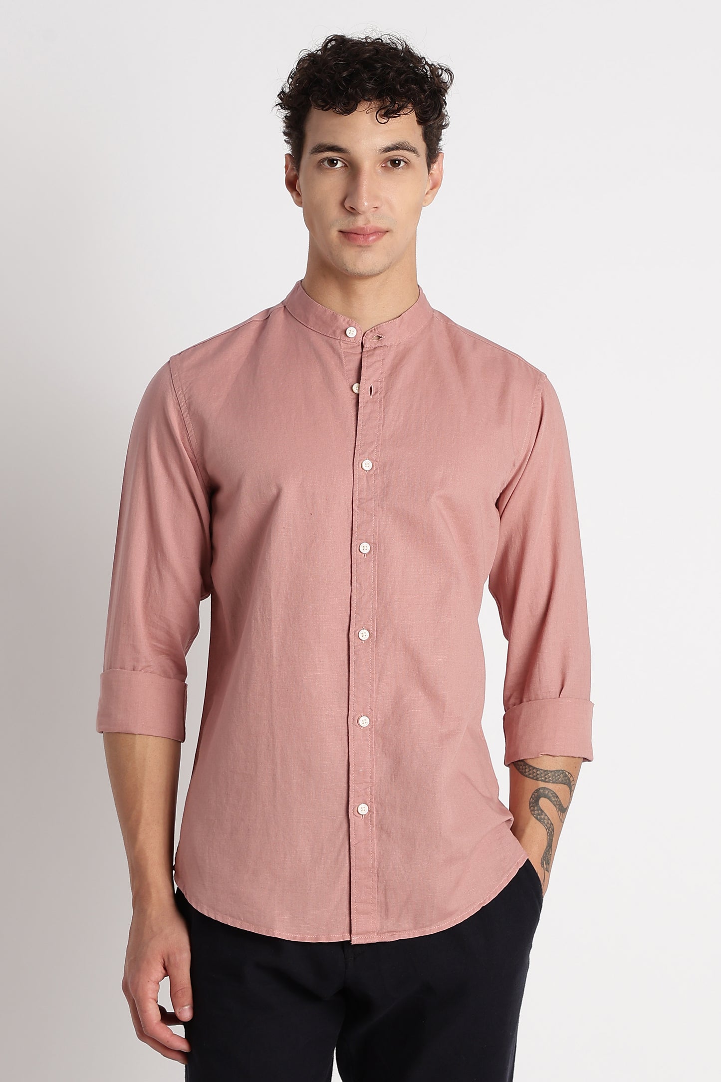 Cotton Linen Slim Fit Shirt Dusty Pink