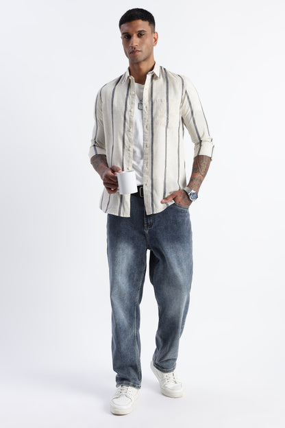 Classic Stripe Shirt Off White Black