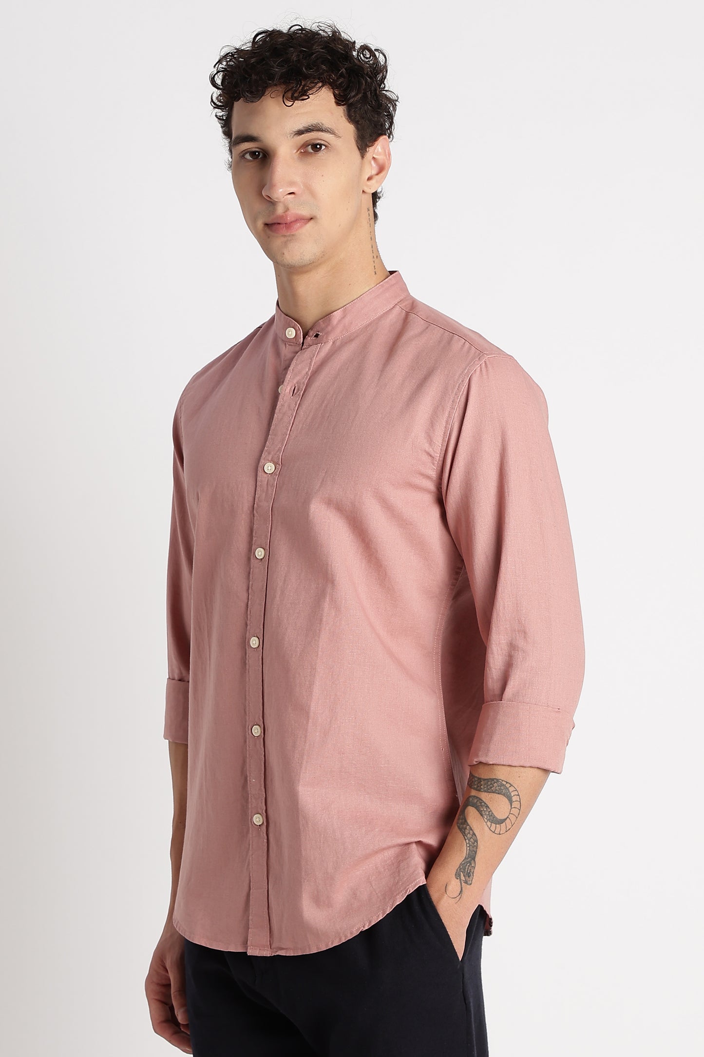 Cotton Linen Slim Fit Shirt Dusty Pink