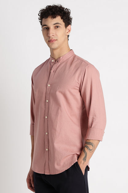 Cotton Linen Slim Fit Shirt Dusty Pink