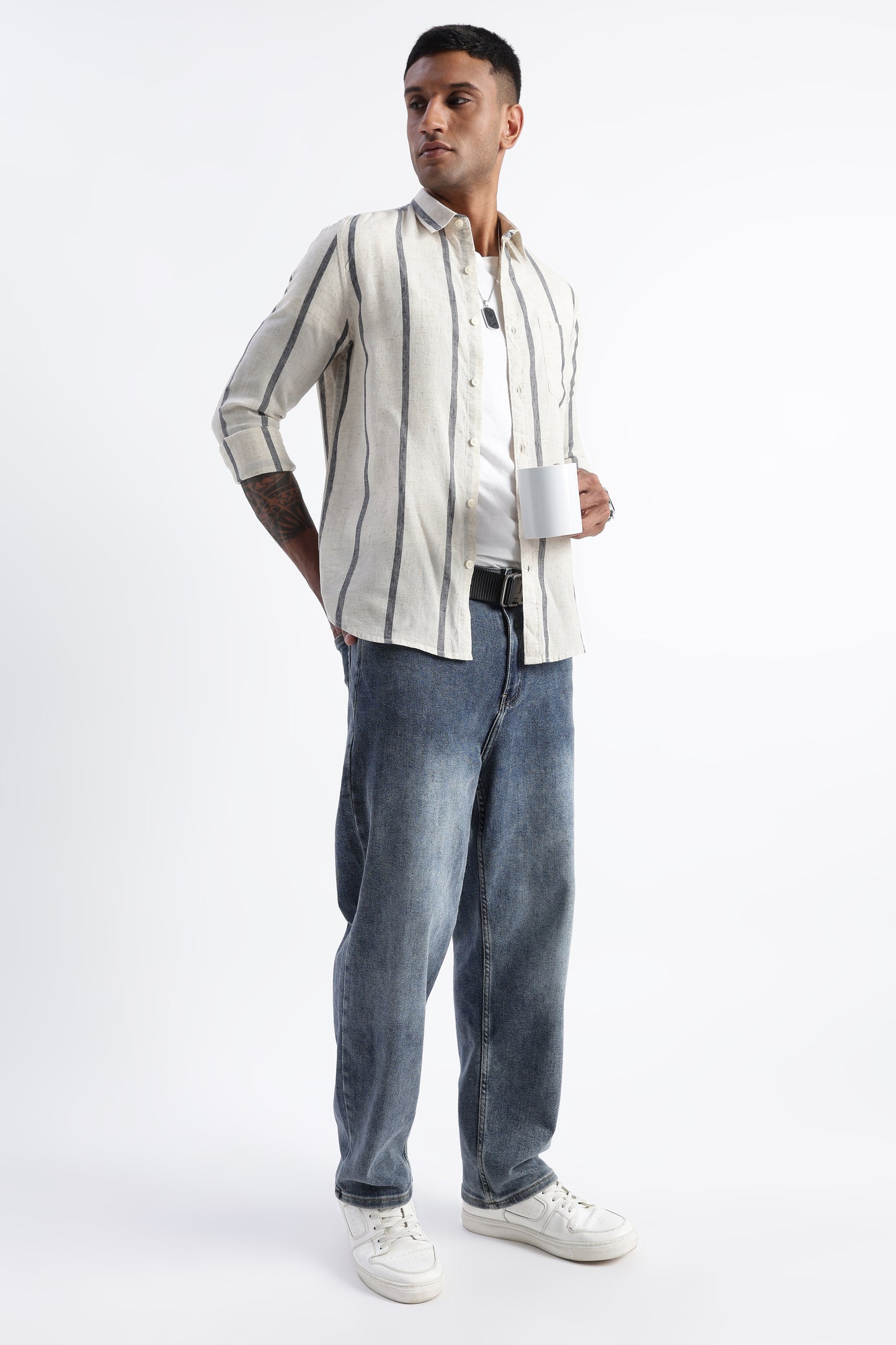 Classic Stripe Shirt Off White Black