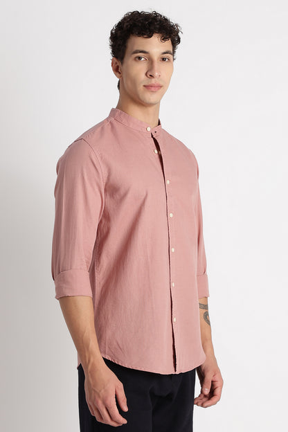 Cotton Linen Slim Fit Shirt Dusty Pink