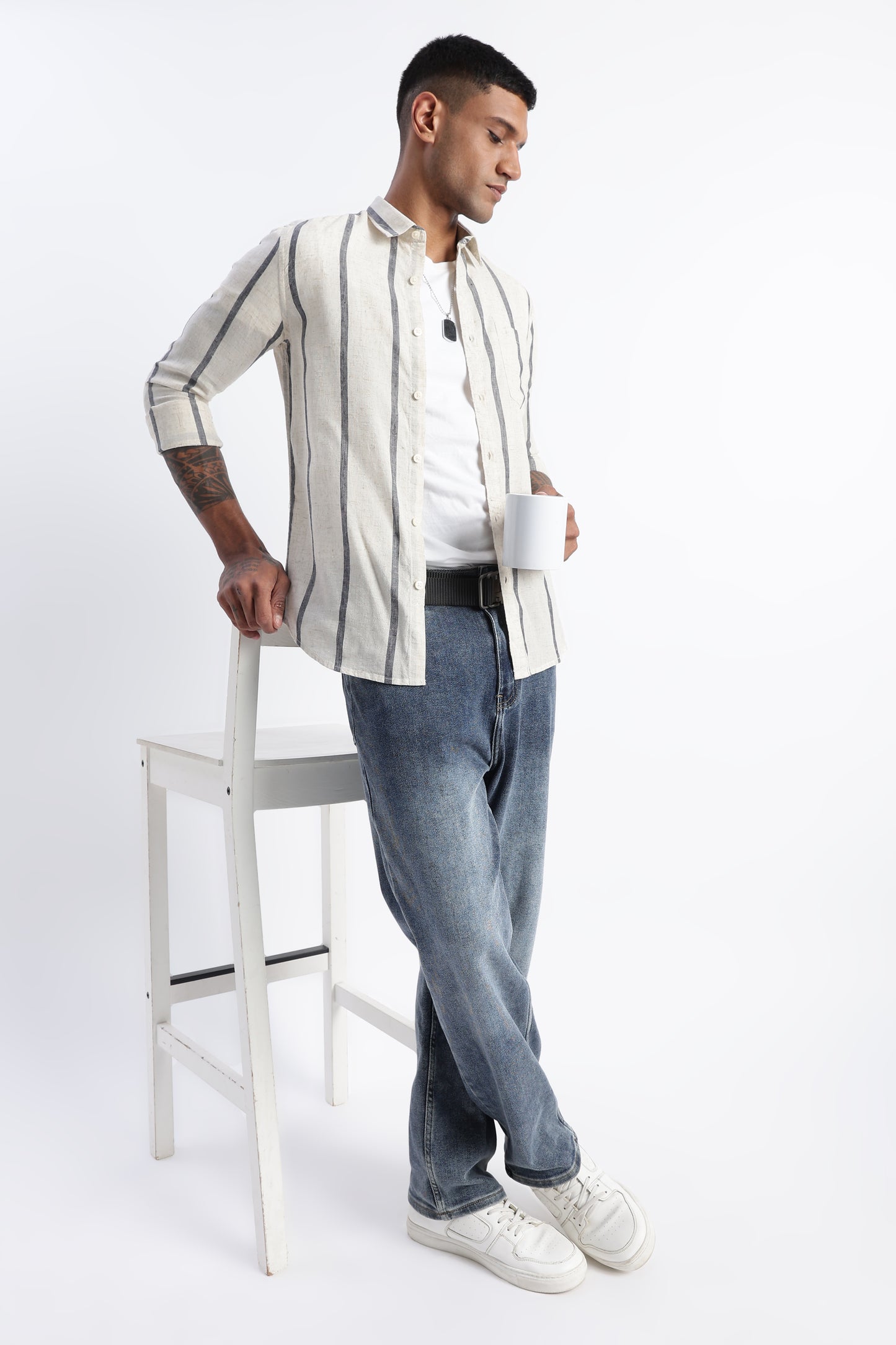 Classic Stripe Shirt Off White Black