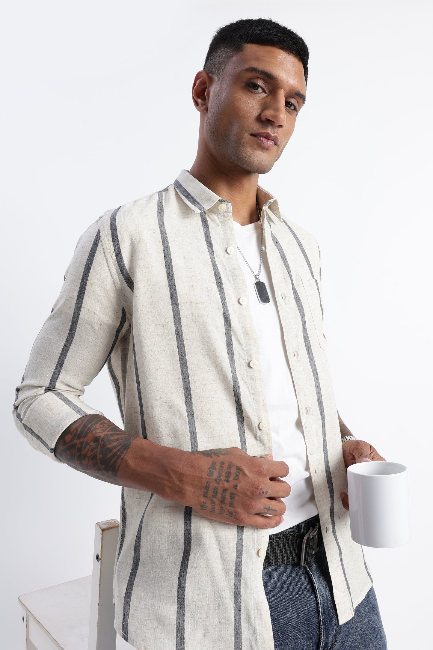Classic Stripe Shirt Off White Black