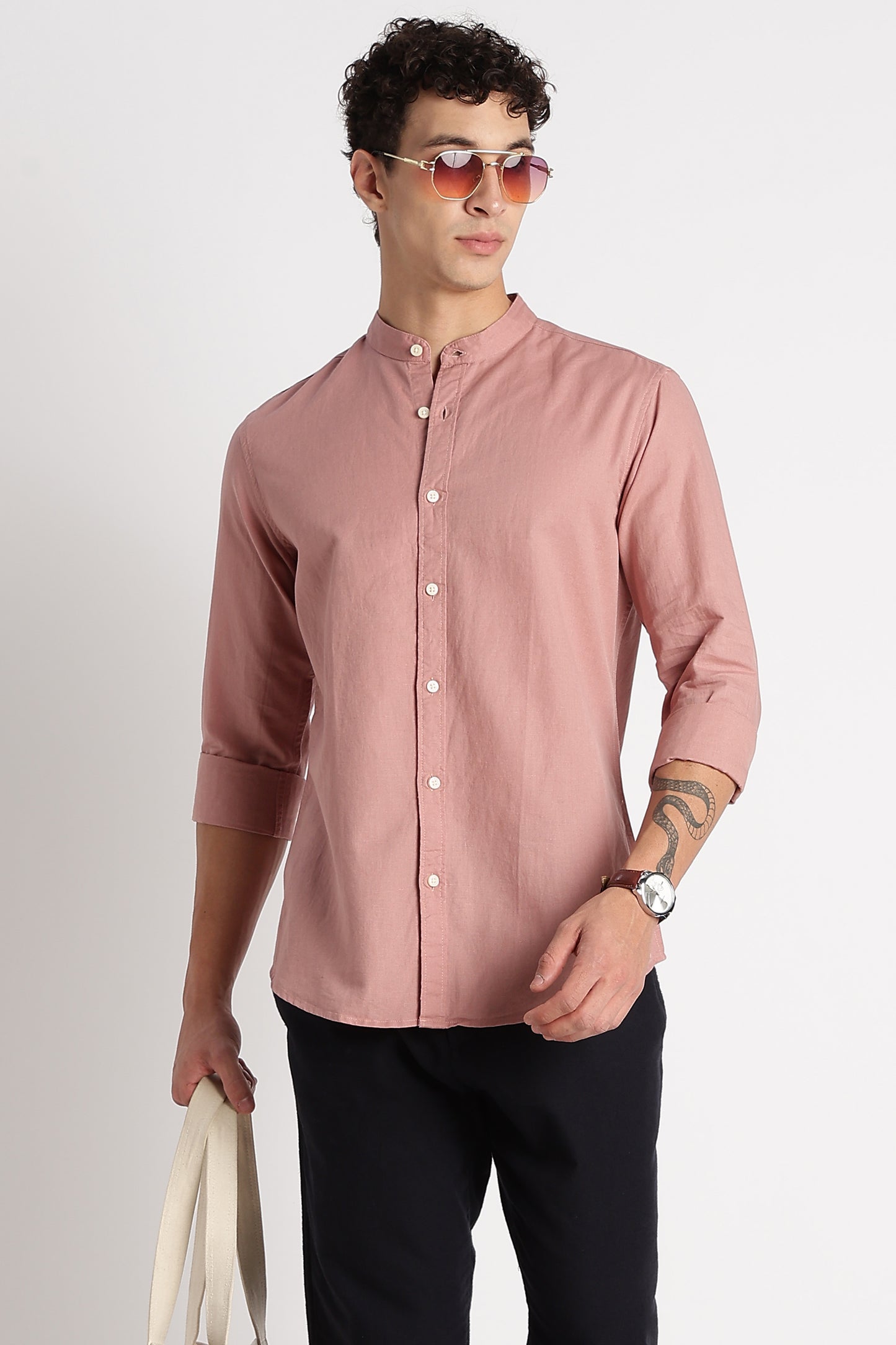 Cotton Linen Slim Fit Shirt Dusty Pink