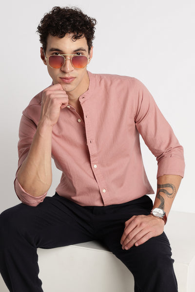 Cotton Linen Slim Fit Shirt Dusty Pink