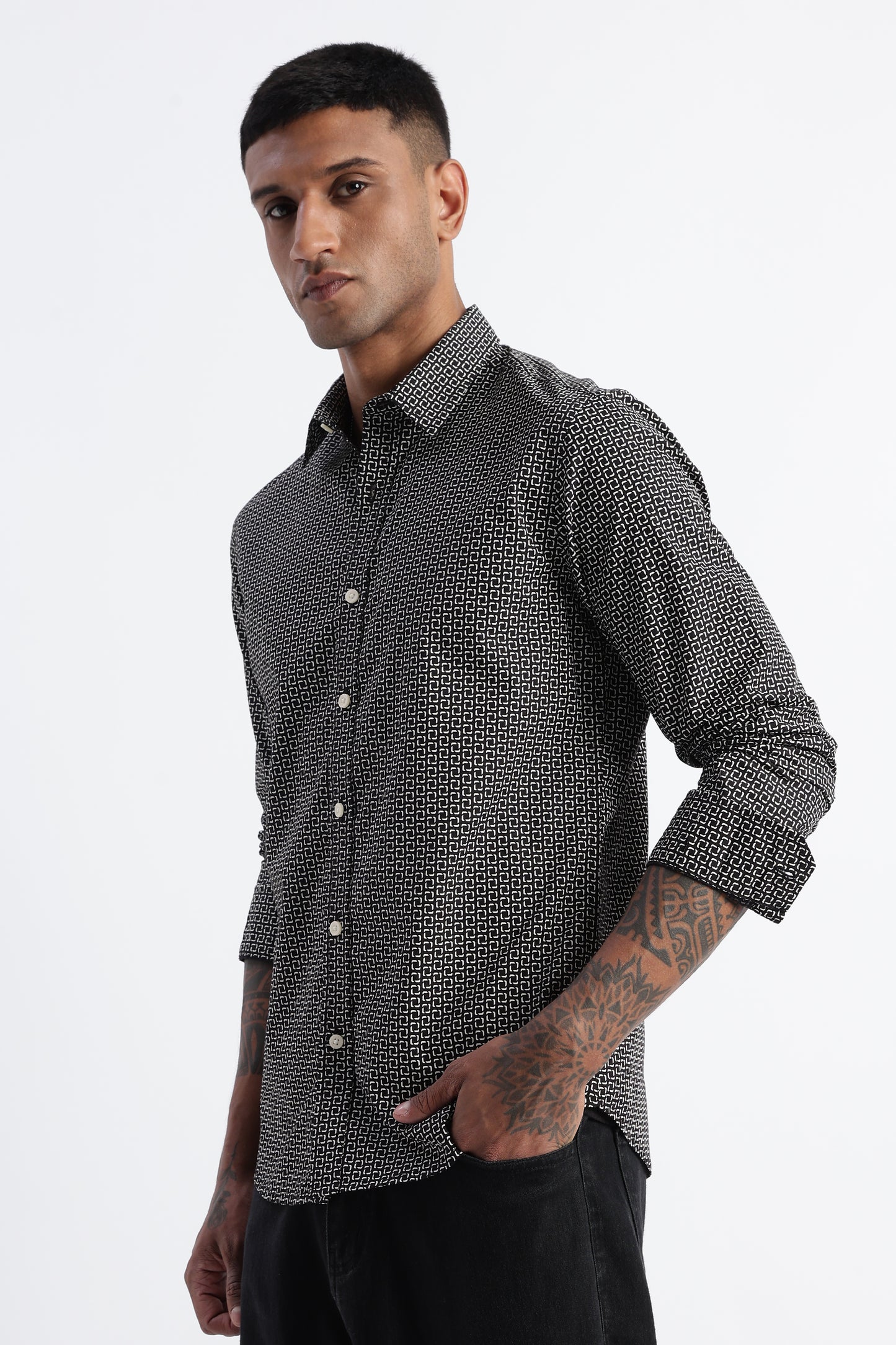 Micro-Print Shirt Black