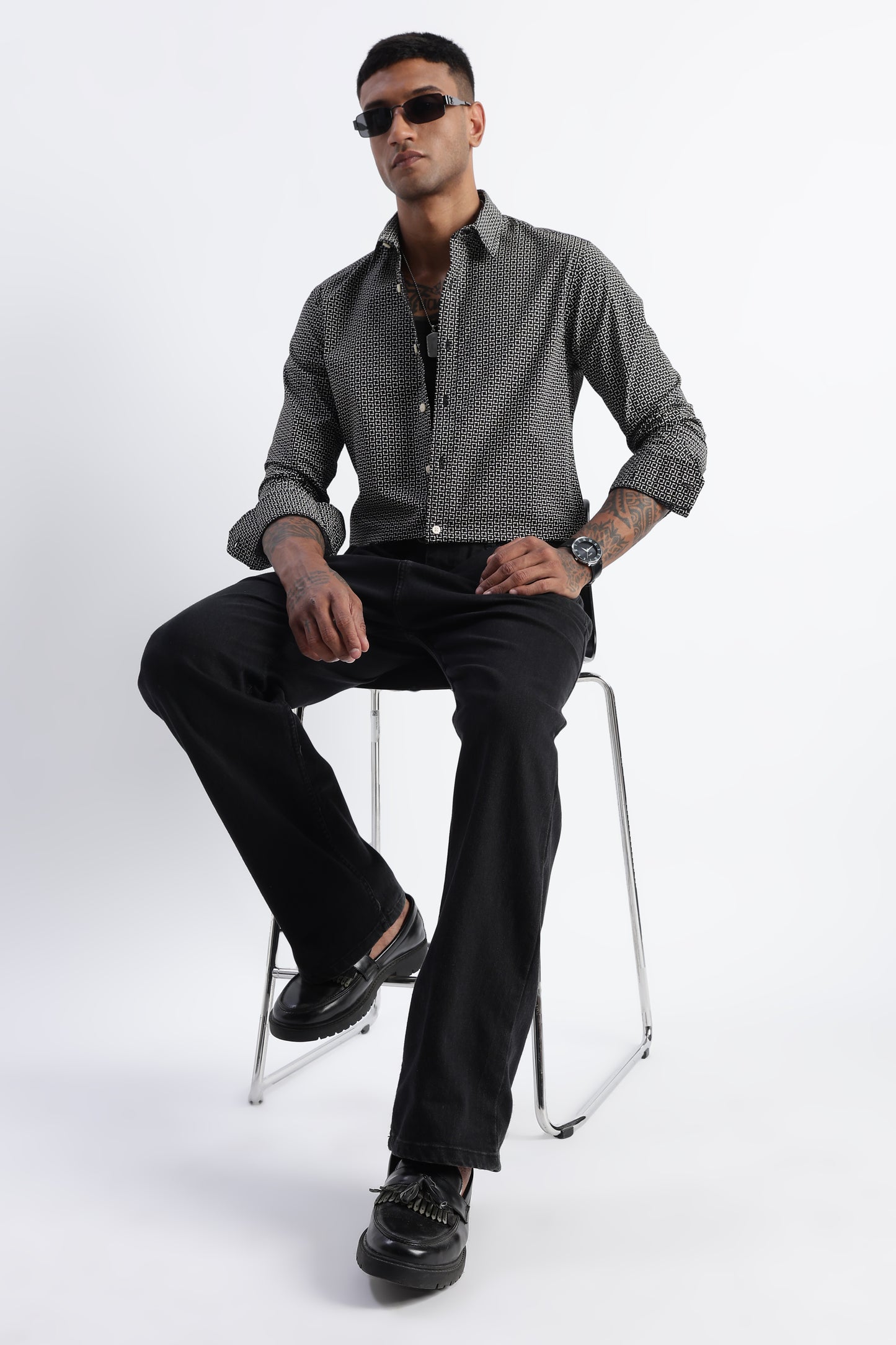 Micro-Print Shirt Black