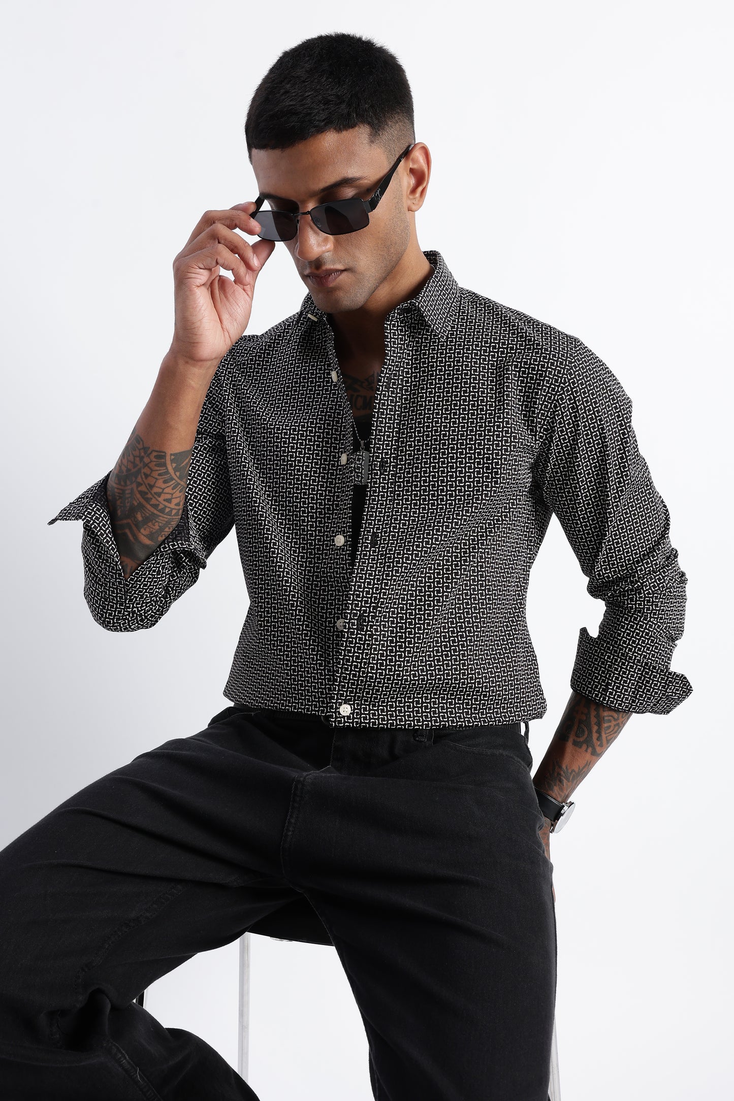 Micro-Print Shirt Black