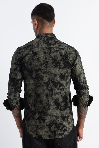 Cloud Print Shirt Green Black