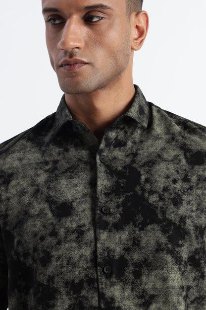 Cloud Print Shirt Green Black