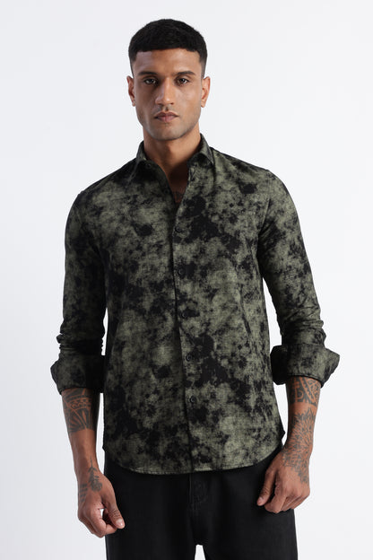 Cloud Print Shirt Green Black