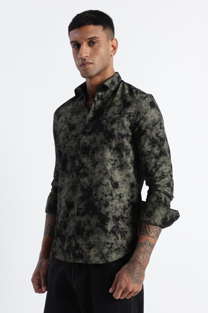 Cloud Print Shirt Green Black
