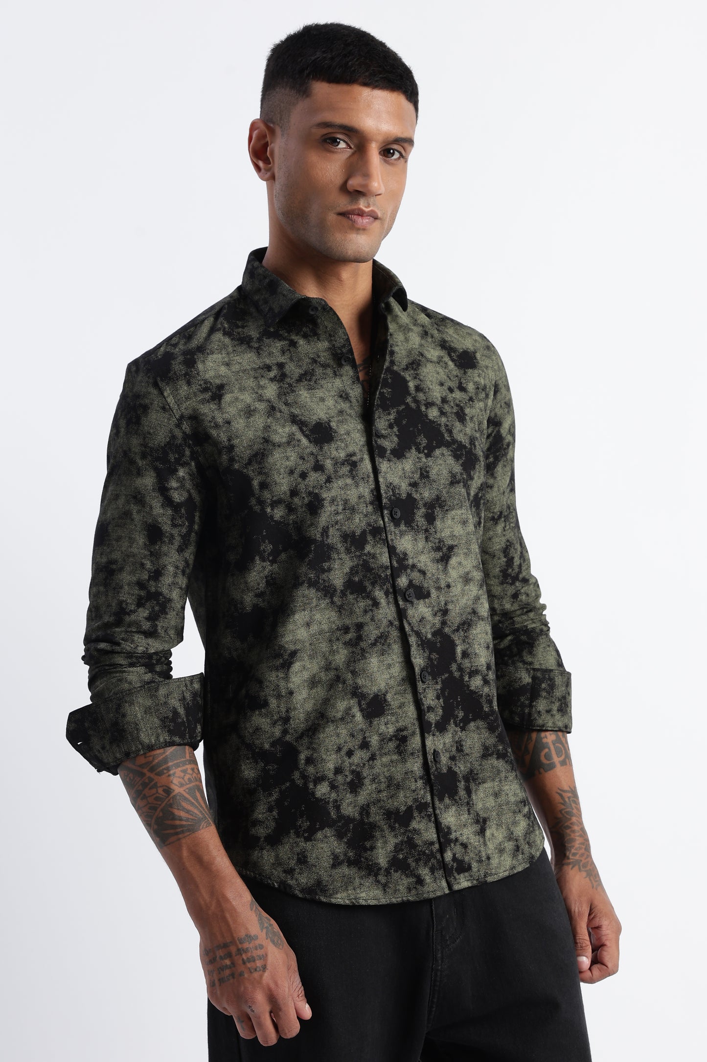 Cloud Print Shirt Green Black
