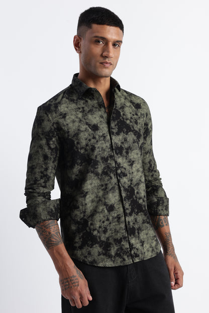 Cloud Print Shirt Green Black