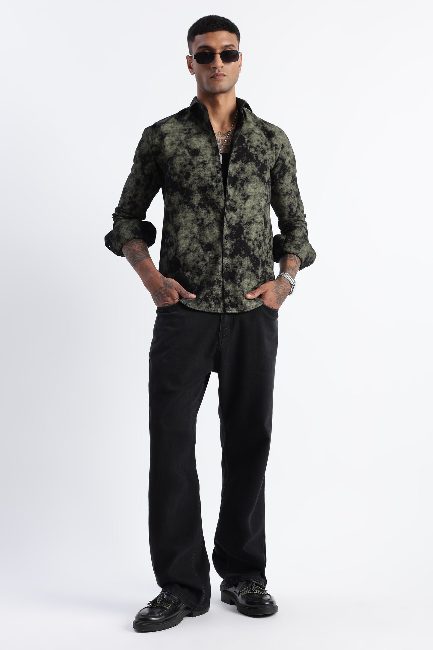 Cloud Print Shirt Green Black