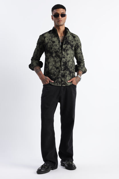 Cloud Print Shirt Green Black