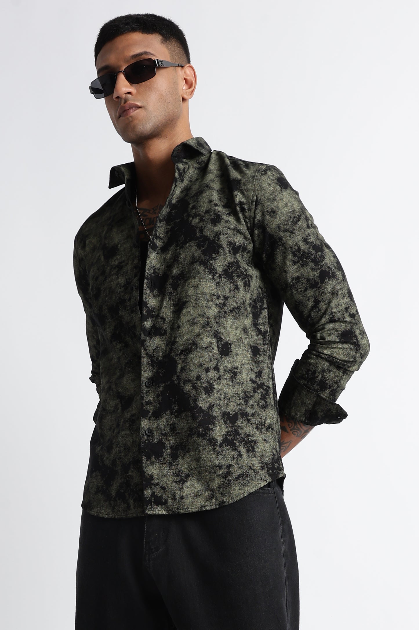 Cloud Print Shirt Green Black