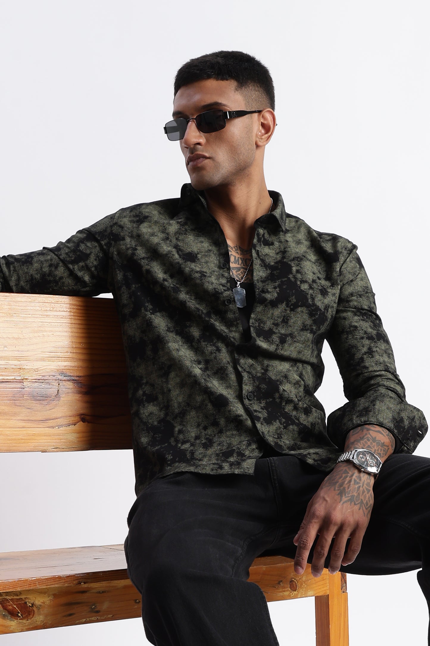 Cloud Print Shirt Green Black