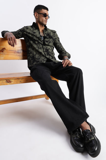 Cloud Print Shirt Green Black