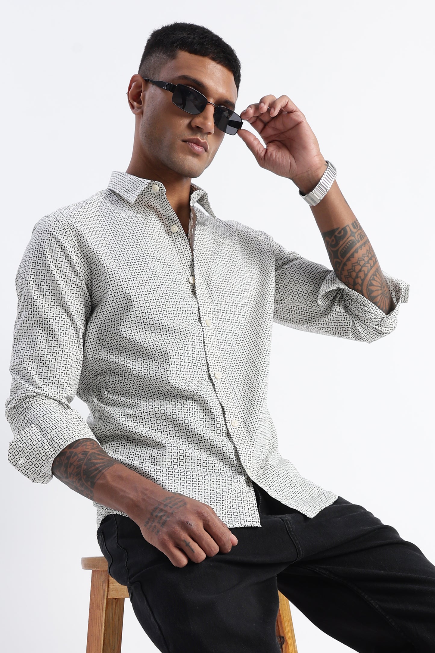 Micro-Print Shirt Off White