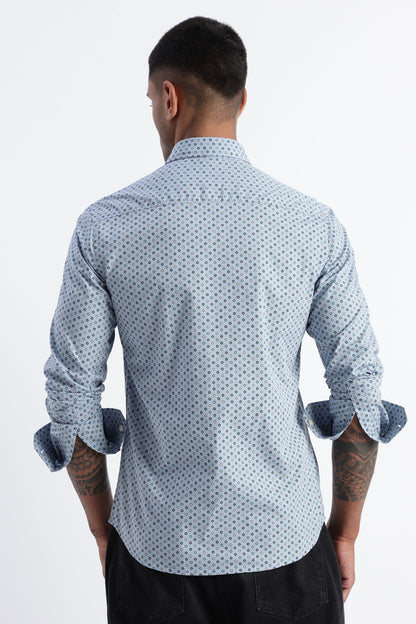 Micro-Print Shirt Blue