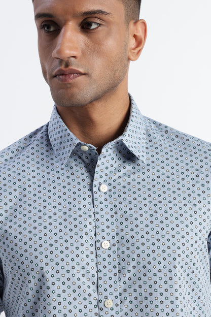 Micro-Print Shirt Blue