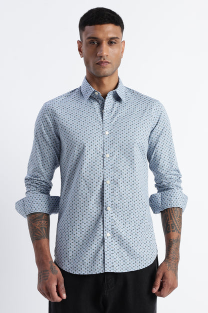 Micro-Print Shirt Blue