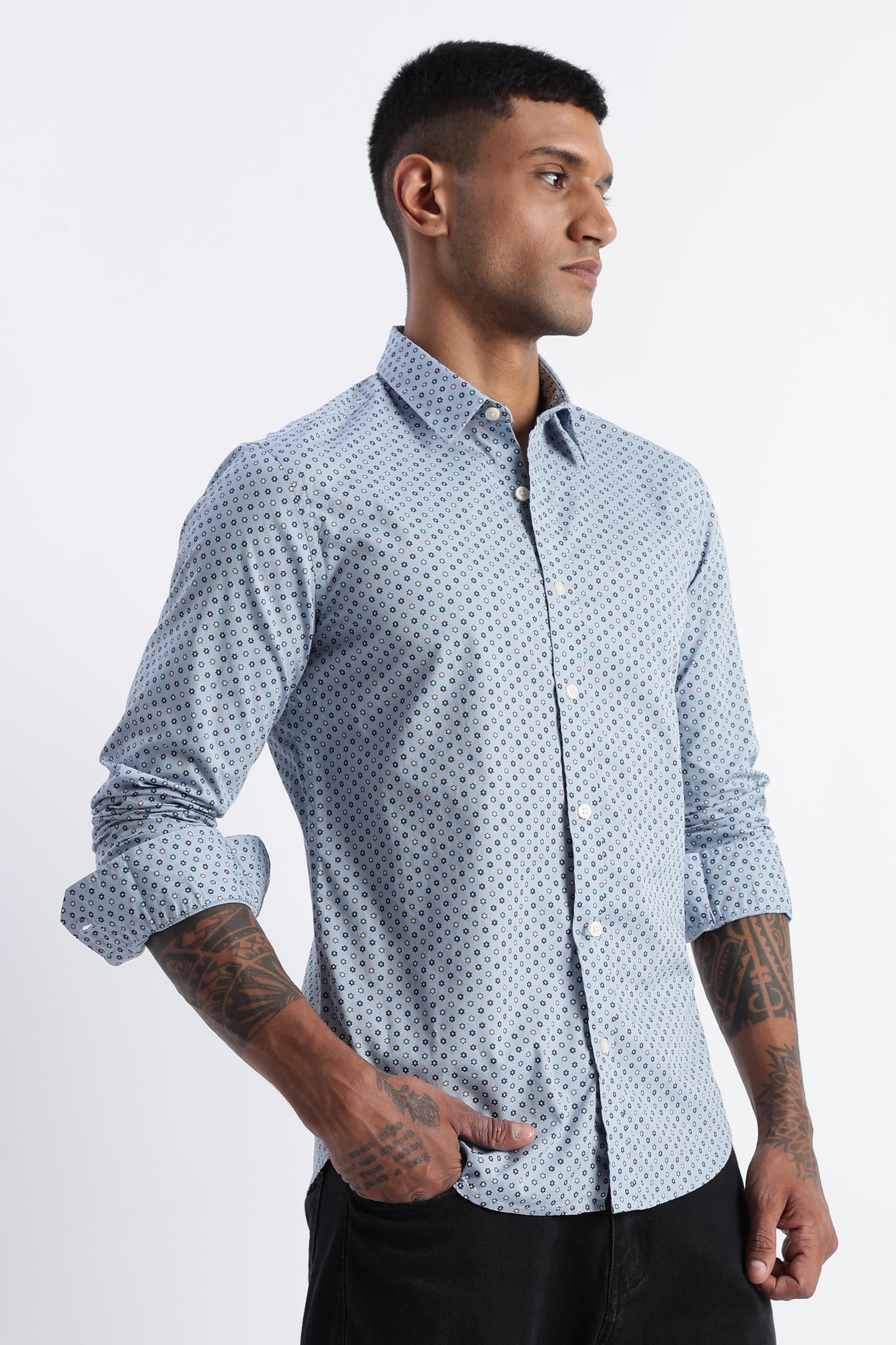 Micro-Print Shirt Blue