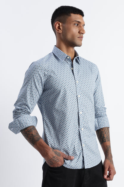 Micro-Print Shirt Blue