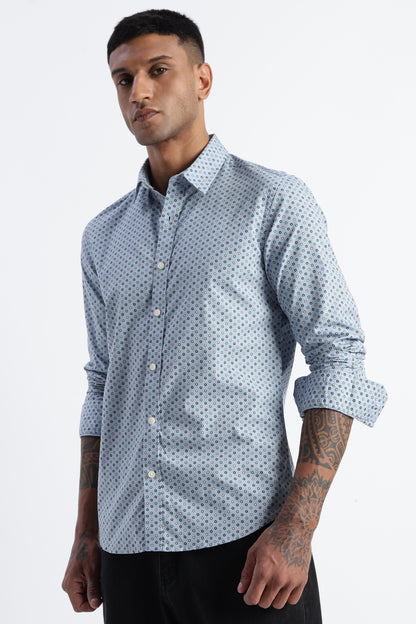 Micro-Print Shirt Blue