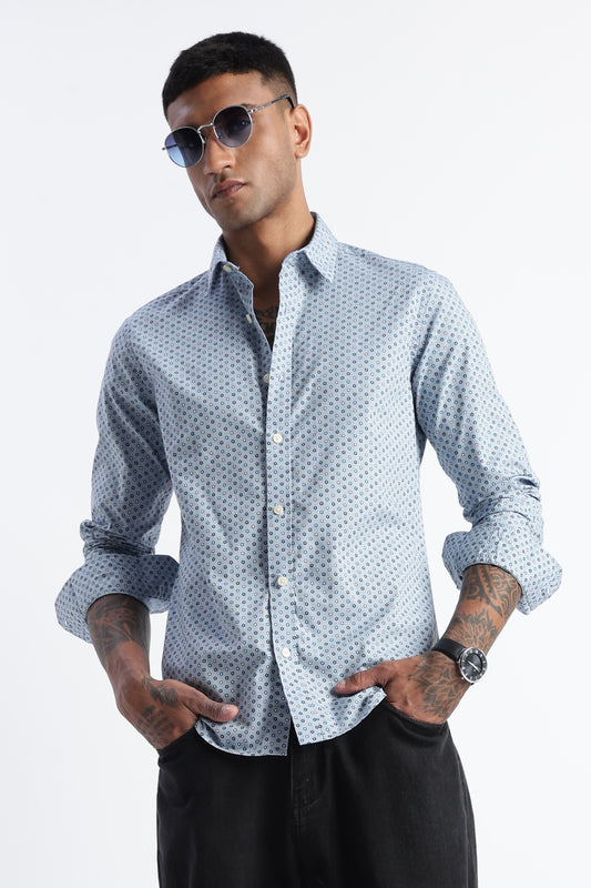 Micro-Print Shirt Blue