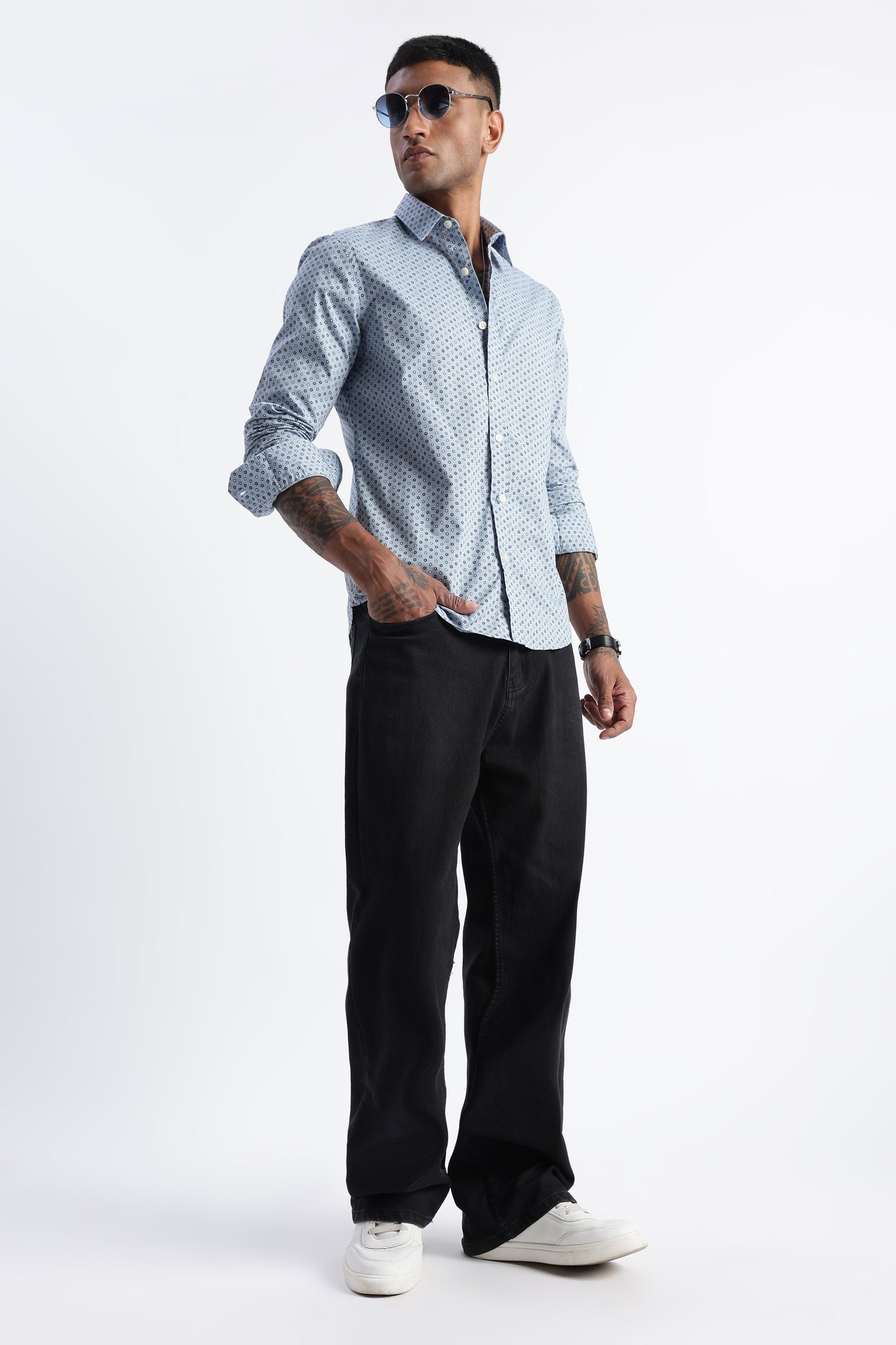 Micro-Print Shirt Blue