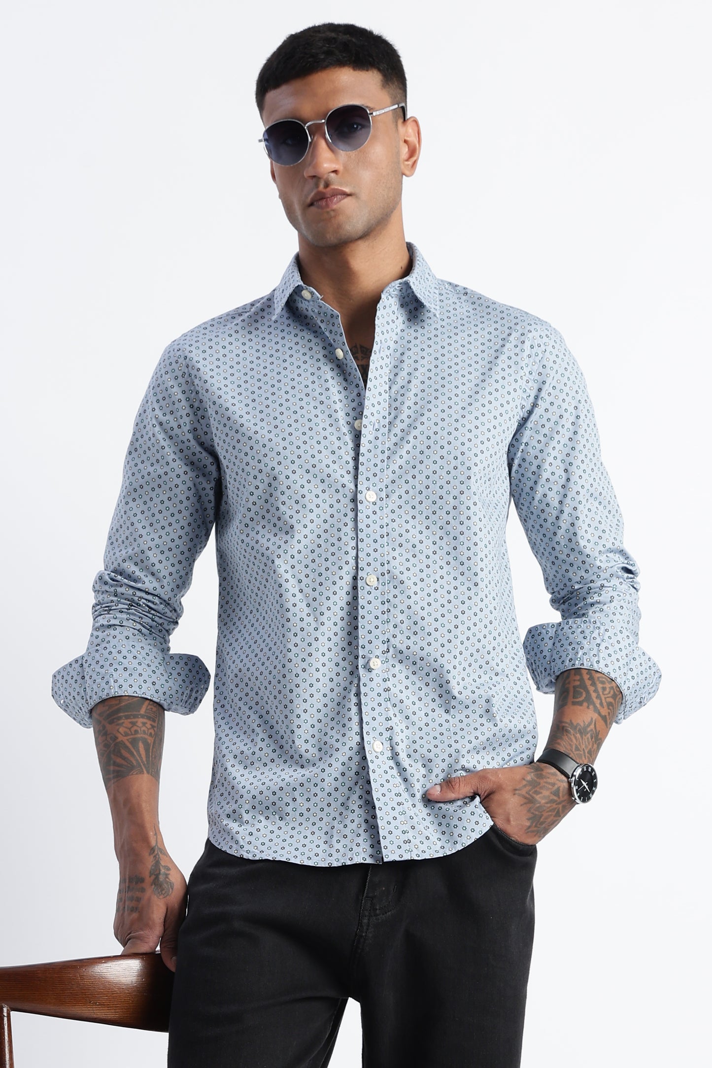 Micro-Print Shirt Blue