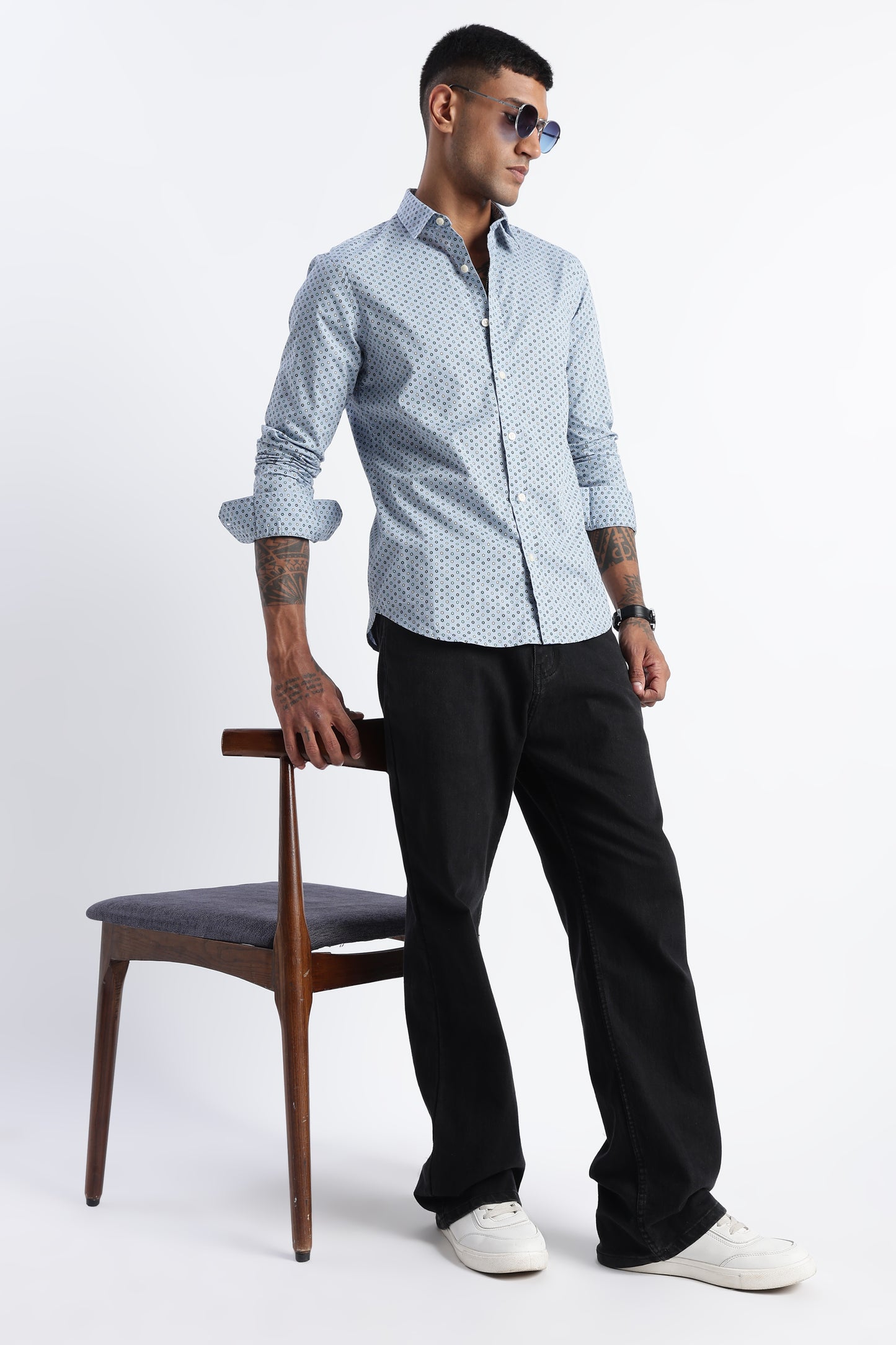 Micro-Print Shirt Blue