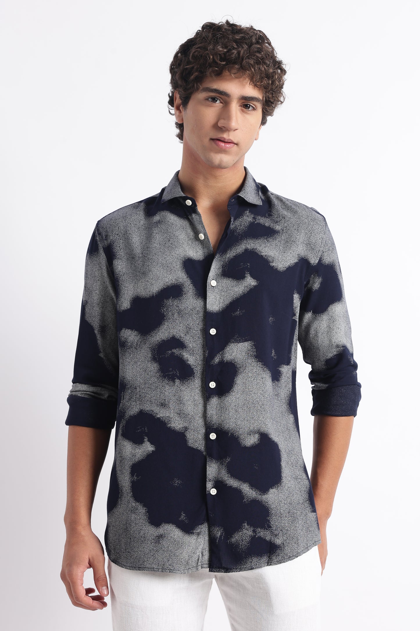 Modern Day Print Shirt Navy White