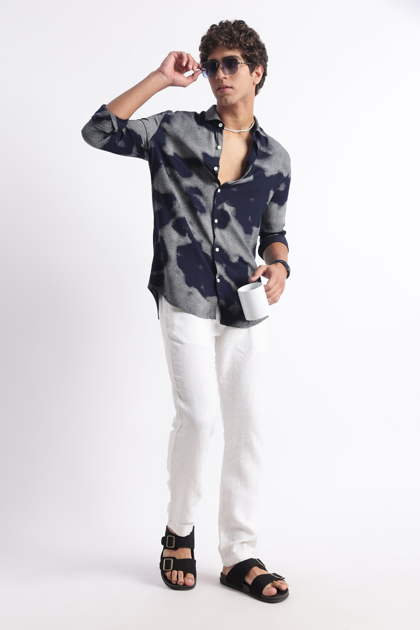 Modern Day Print Shirt Navy White