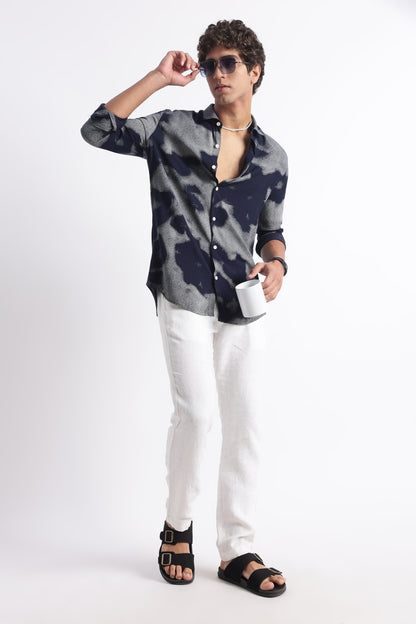Modern Day Print Shirt Navy White