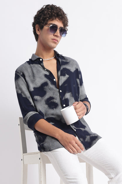 Modern Day Print Shirt Navy White
