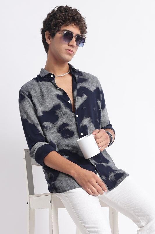 Modern Day Print Shirt Navy White