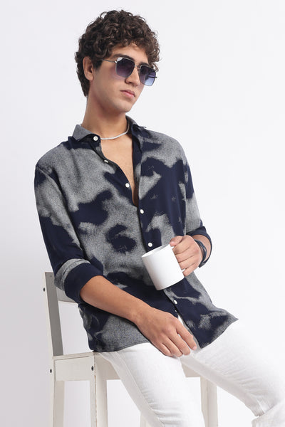 Modern Day Print Shirt Navy White