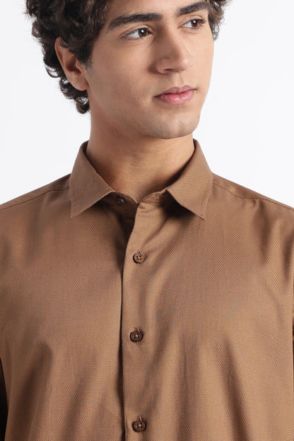 Classic Dobby Solid Shirt Brown