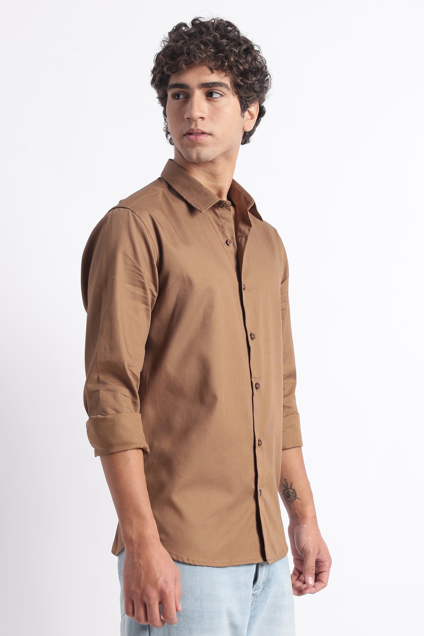 Classic Dobby Solid Shirt Brown