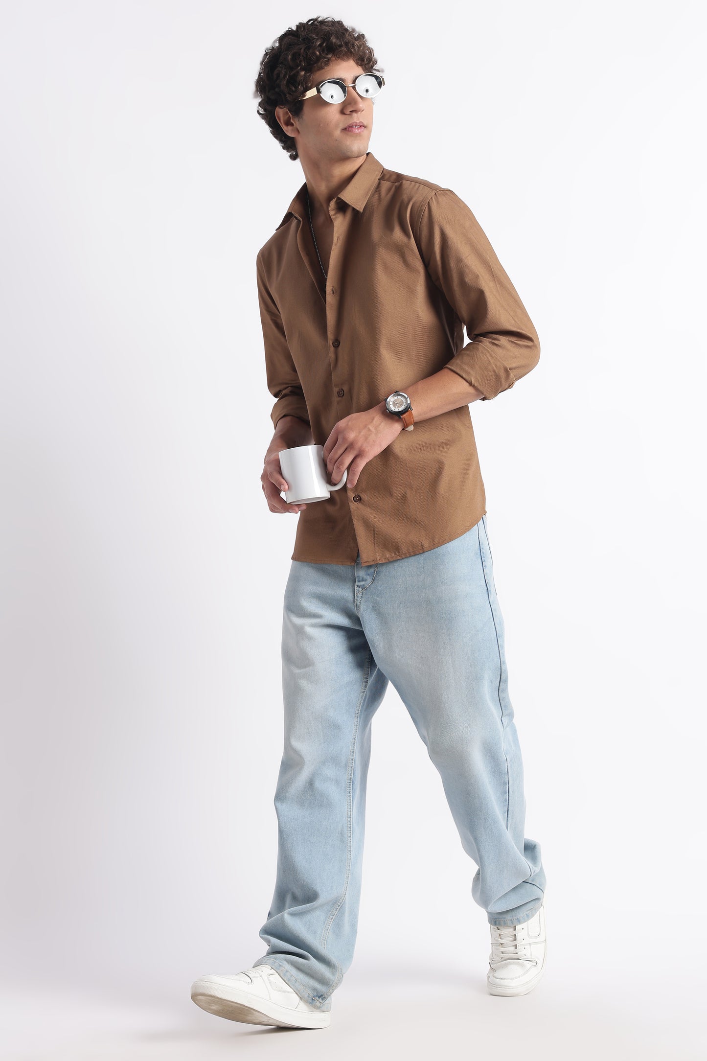 Classic Dobby Solid Shirt Brown