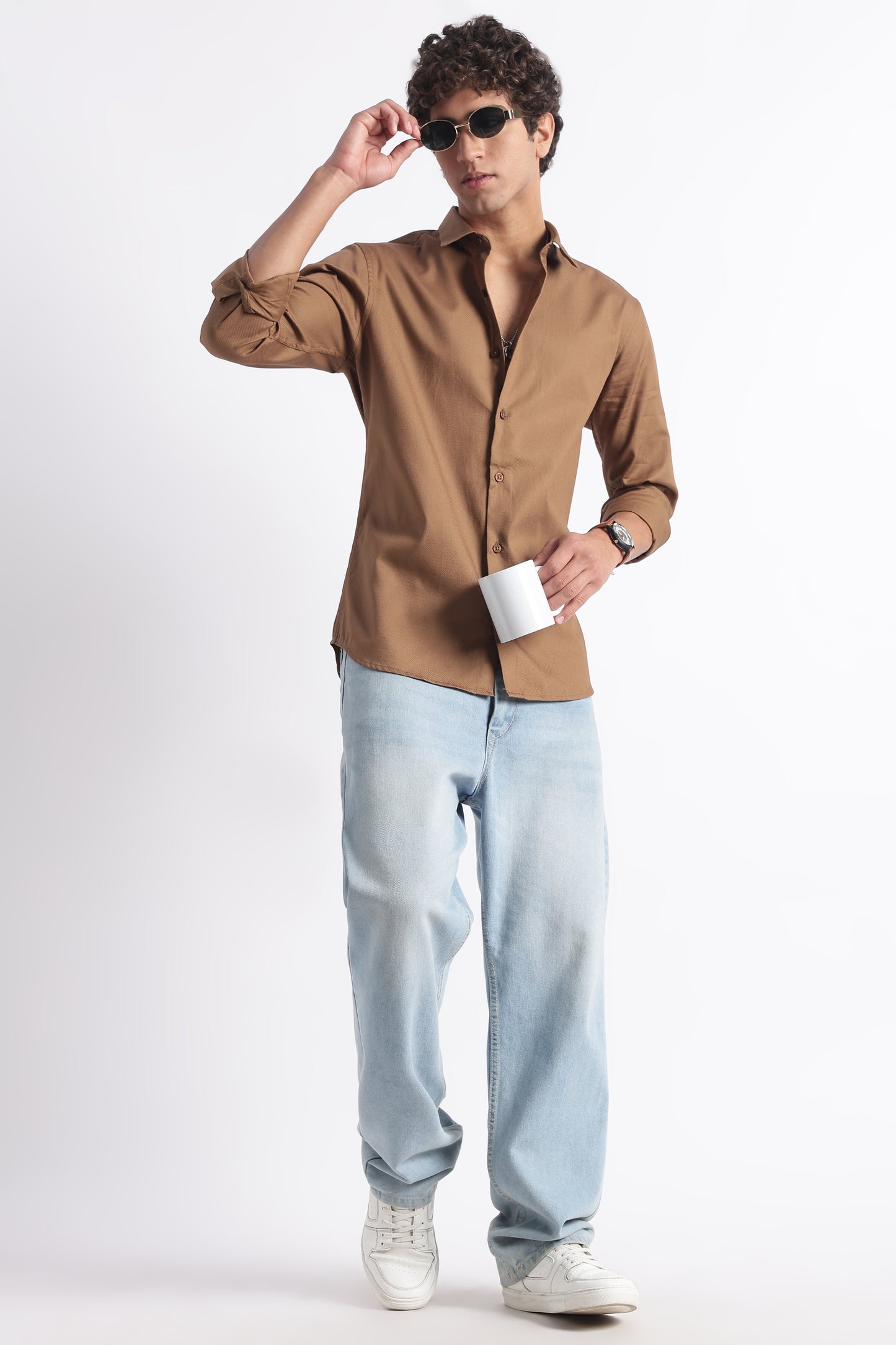 Classic Dobby Solid Shirt Brown
