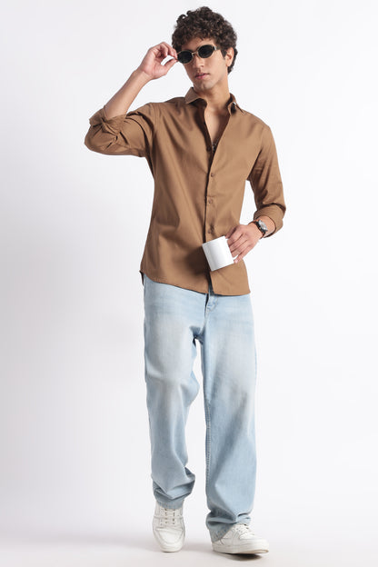 Classic Dobby Solid Shirt Brown