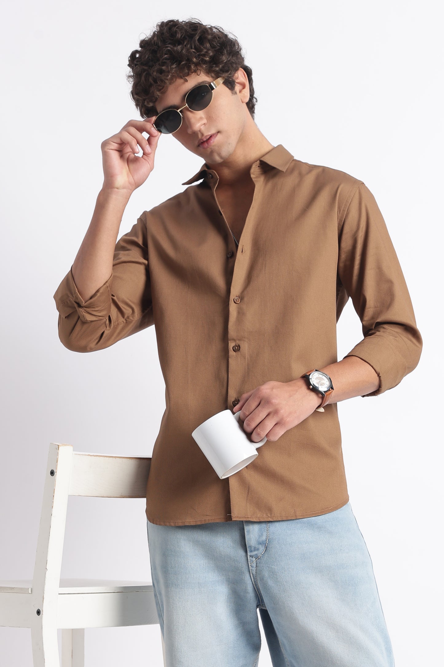 Classic Dobby Solid Shirt Brown